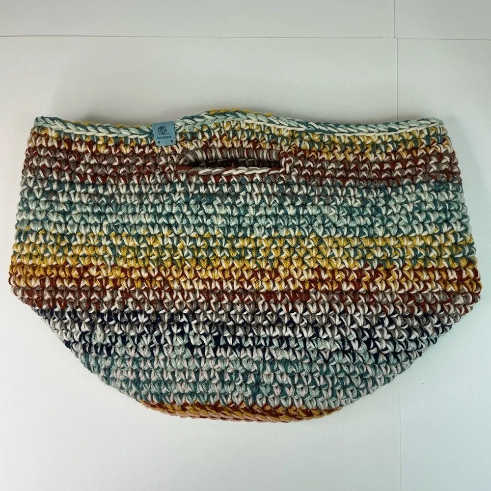 Handcrafted Multicolor Crochet Scrap Woven Tote Bag Basket Storage Handmade Knit